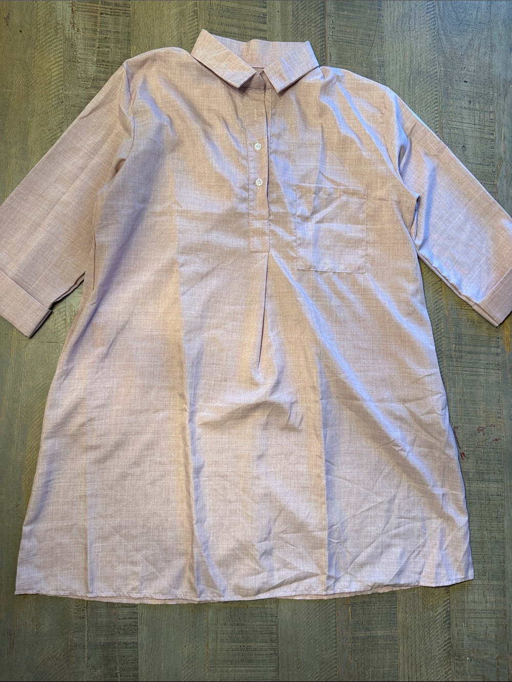 Women's Light Pink Button-Down Dress with Chest Pocket